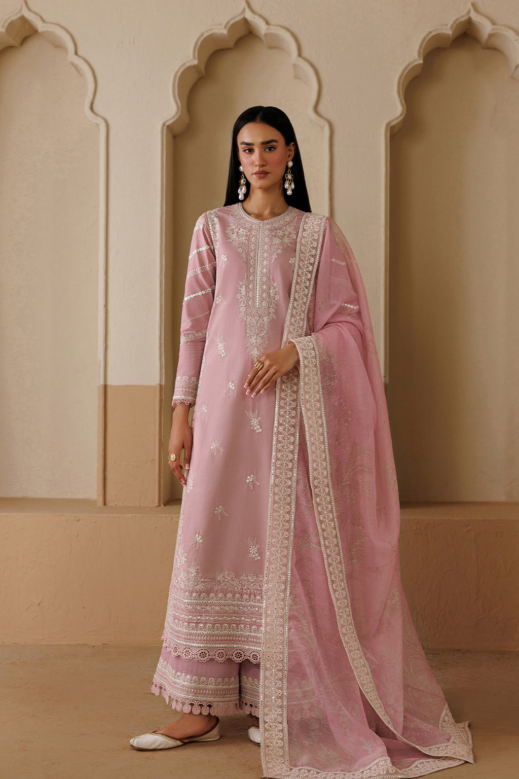 Emaan Adeel SONATA P0120 lawn outfit in pink — front view