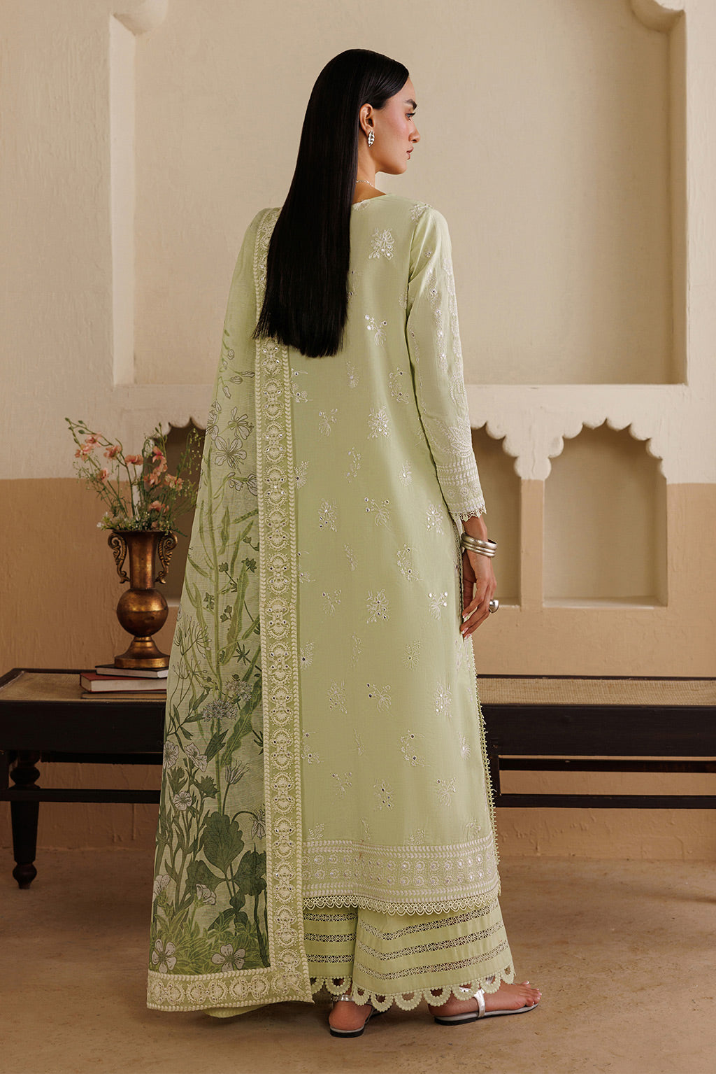 Emaan Adeel TENORA P0124 lawn outfit in pale green — back view