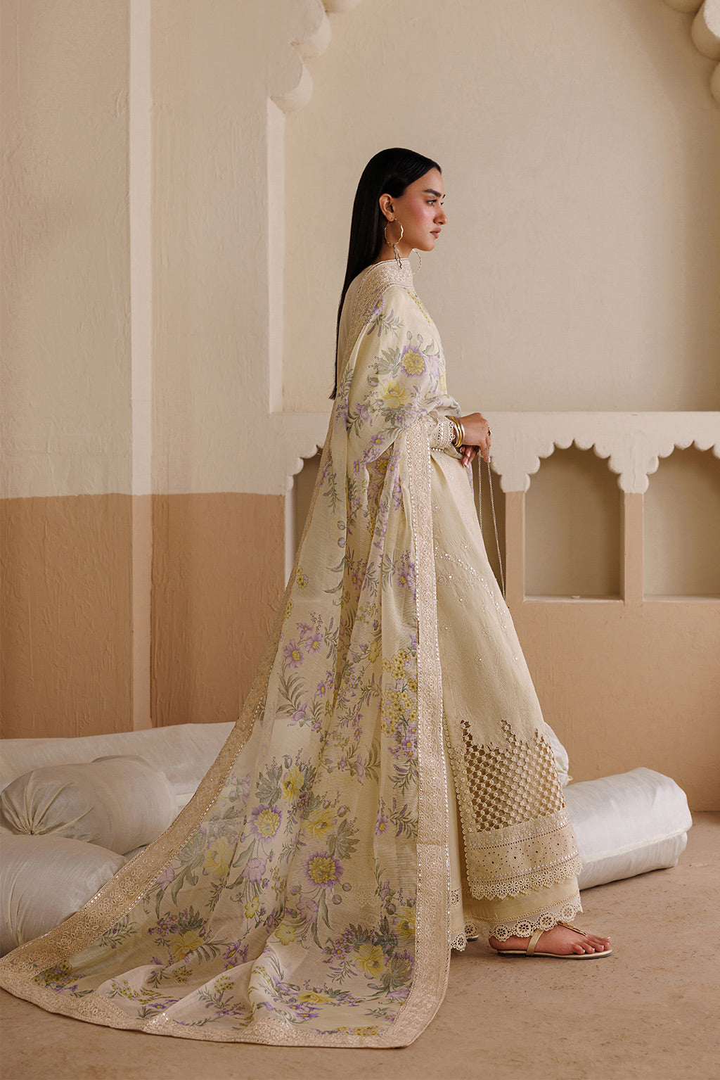 Emaan Adeel OPUS P0121 lawn outfit in ivory — back view