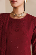 Emaan Adeel BAROQUE P0122 lawn outfit in maroon — embroidery close-up