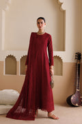 Emaan Adeel BAROQUE P0122 lawn outfit in maroon — front view