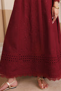 Emaan Adeel BAROQUE P0122 lawn outfit in maroon — hem detail