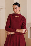 Emaan Adeel BAROQUE P0122 lawn outfit in maroon — upper-body view