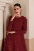 Emaan Adeel BAROQUE P0122 lawn outfit in maroon — upper-body view