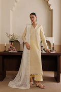 Emaan Adeel NOSTALIGA P0125 lawn outfit in pale yellow — front view