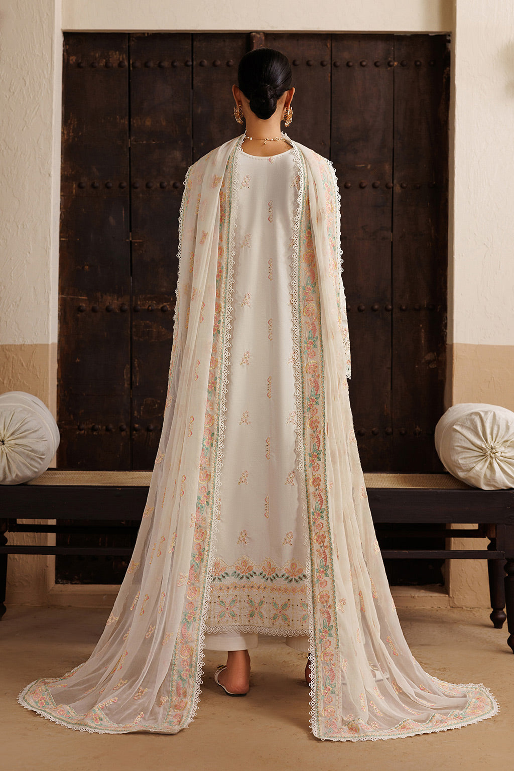 Emaan Adeel EUPHONY P0119 lawn outfit in ivory — back view