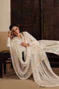 Emaan Adeel EUPHONY P0119 lawn outfit in ivory — reclining view