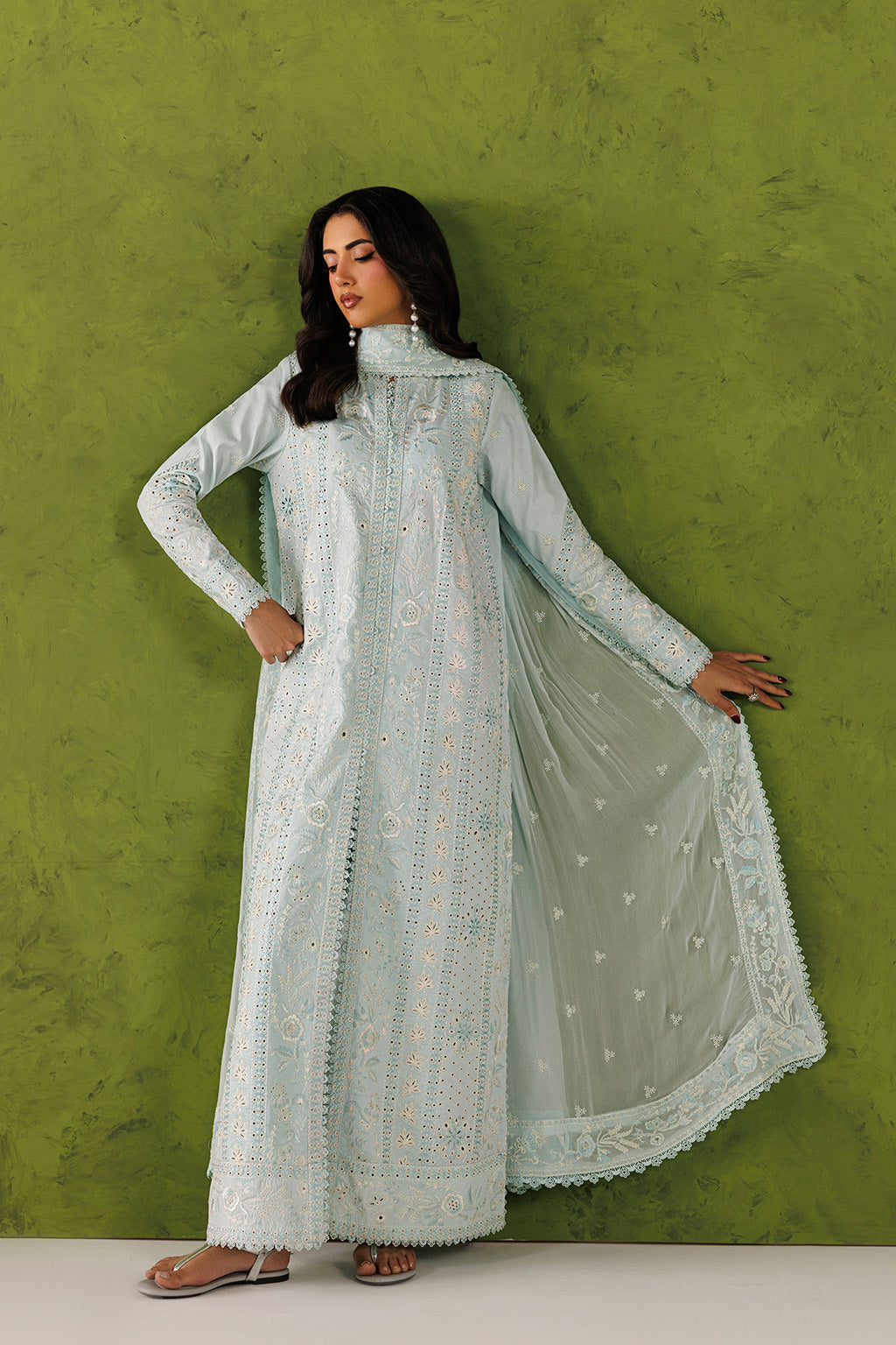 Emaan Adeel SORELLE P0134 lawn outfit in pale mint green — front view