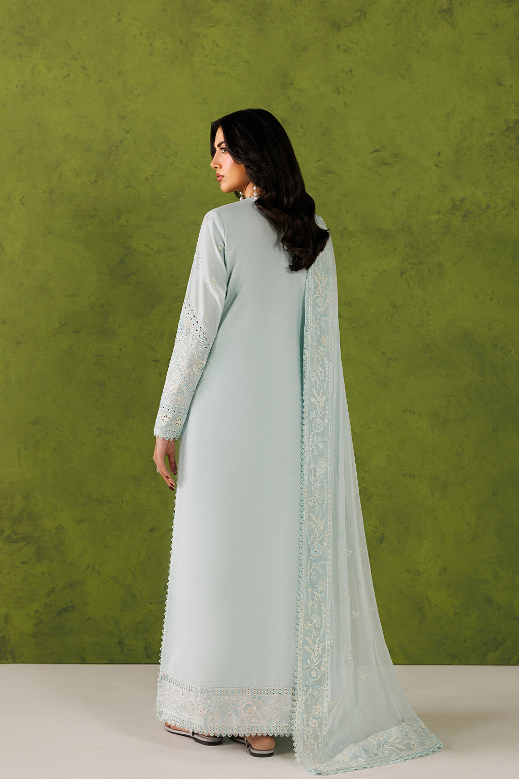 Emaan Adeel SORELLE P0134 lawn outfit in pale mint green — back view