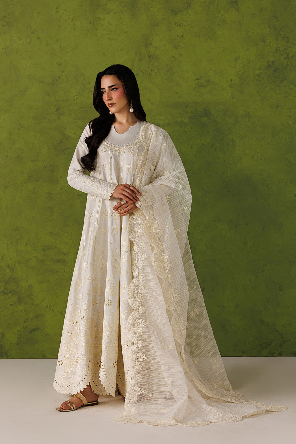Emaan Adeel IVORY EDIT P0131 lawn outfit in ivory — front view