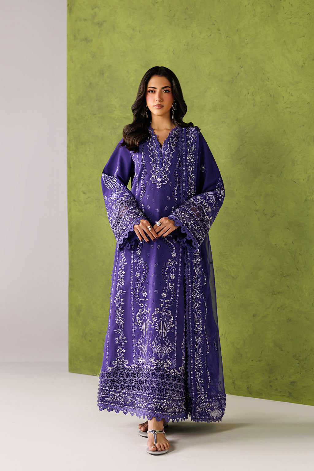 Emaan Adeel ORLINA P0064 lawn outfit in purple — front view