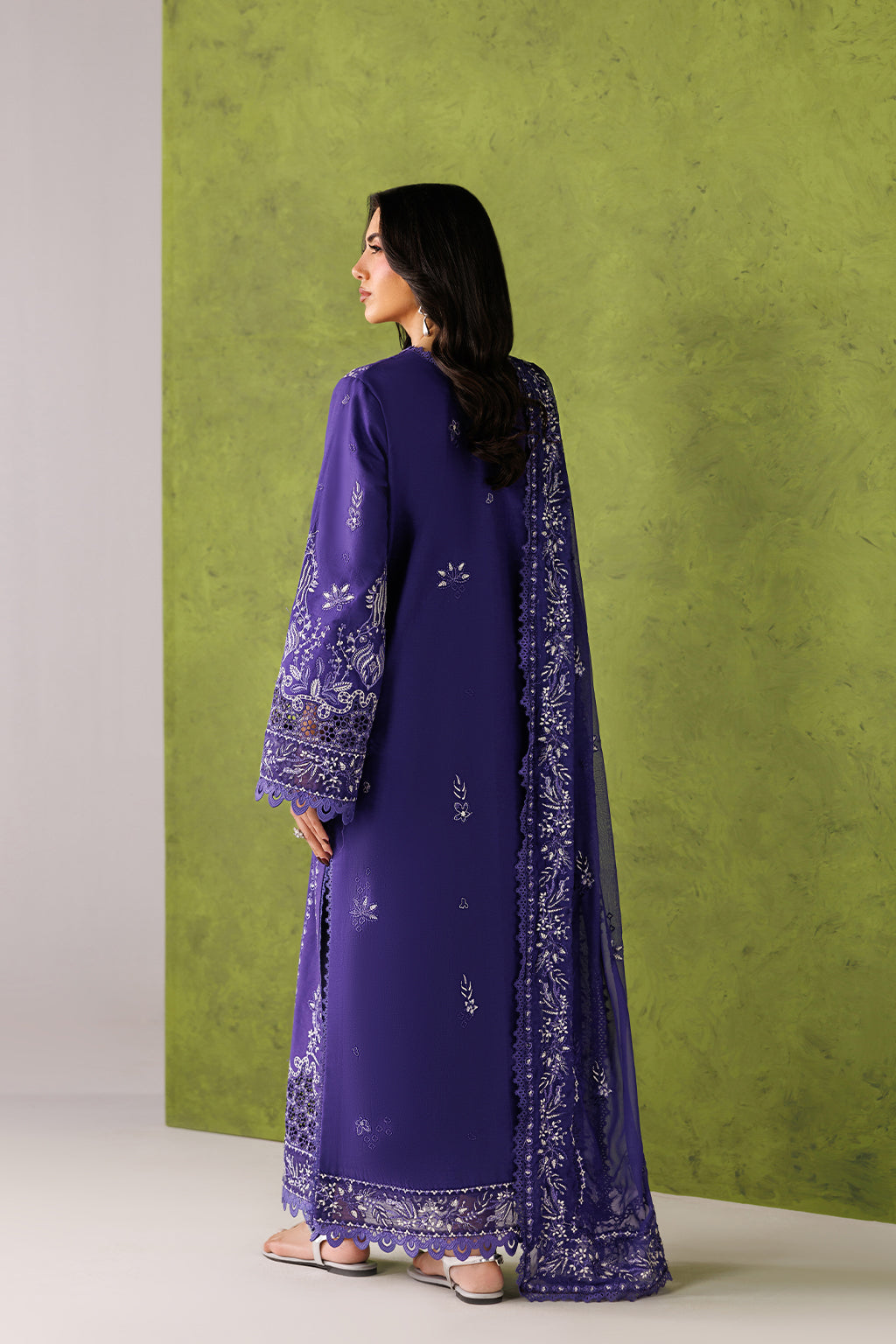 Emaan Adeel ORLINA P0064 lawn outfit in purple — back view