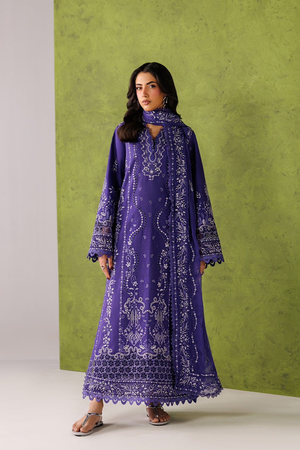 Emaan Adeel ORLINA P0064 lawn outfit in purple — front view