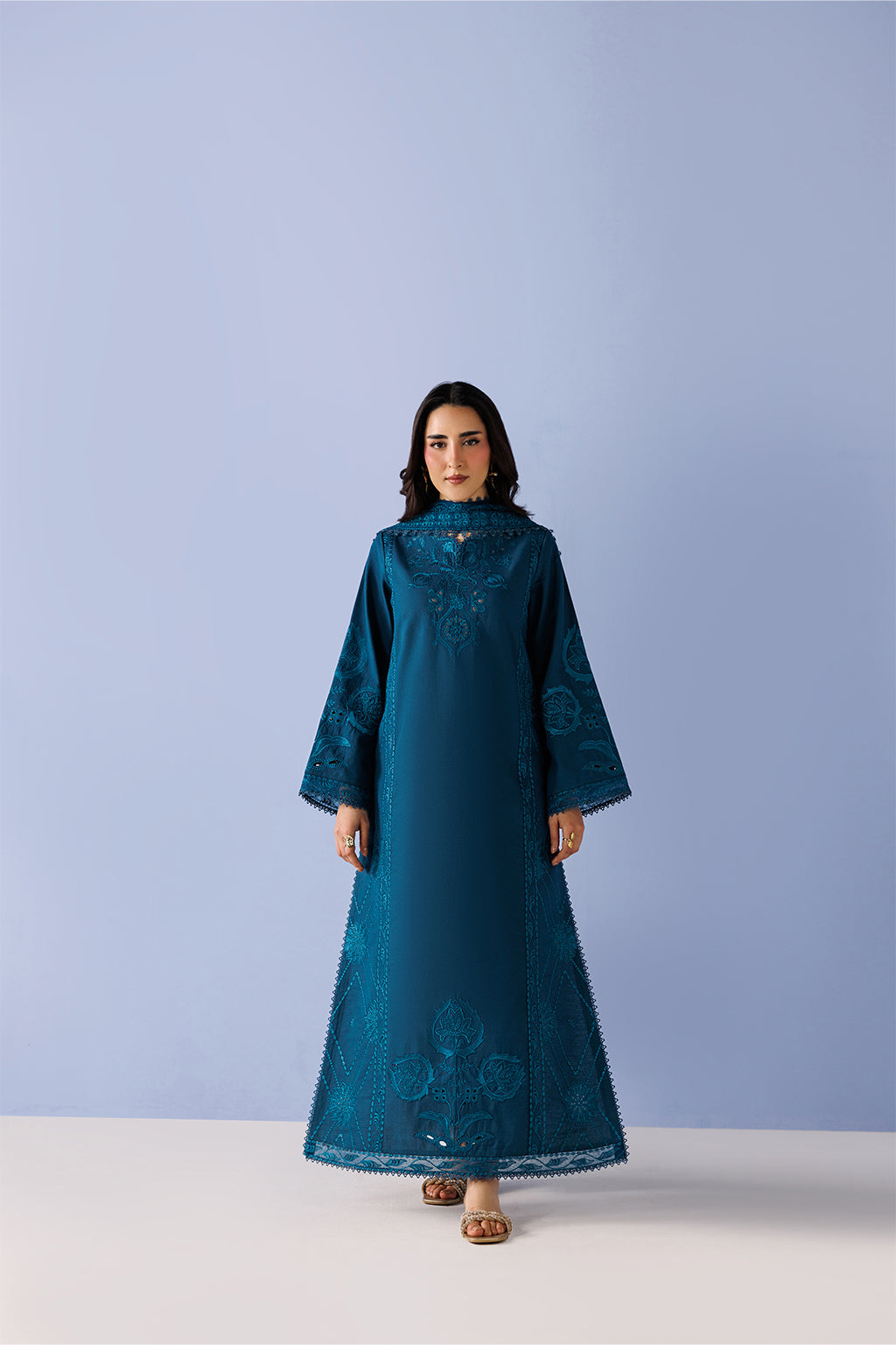 Emaan Adeel AVENOIR P0132 lawn outfit in deep teal — front view
