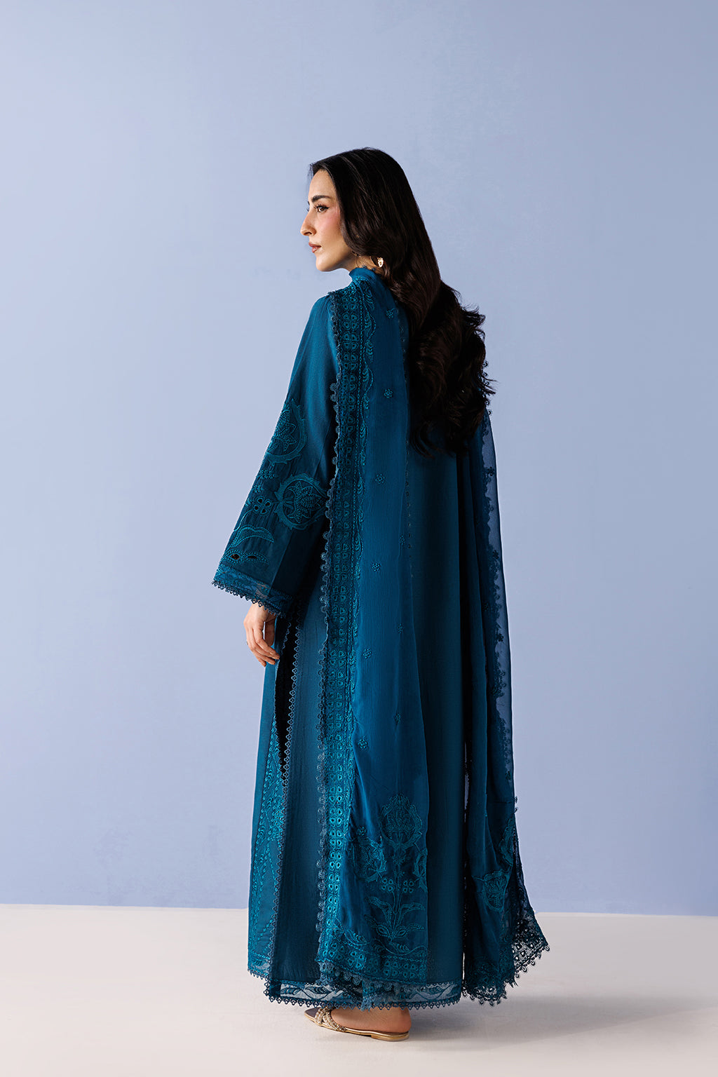 Emaan Adeel AVENOIR P0132 lawn outfit in deep teal — back view