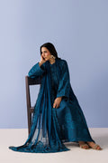 Emaan Adeel AVENOIR P0132 lawn outfit in deep teal — seated view