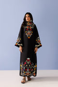 Emaan Adeel LURELLE P0137 lawn outfit in black with multicolour details — front view