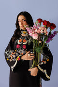 Emaan Adeel LURELLE P0137 lawn outfit in black with multicolour details — upper-body view
