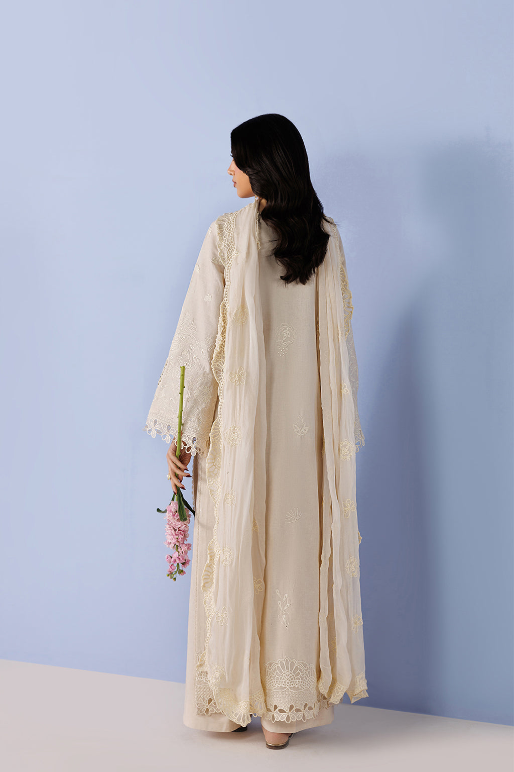 Emaan Adeel VEYRA P0133 lawn outfit in ivory — back view
