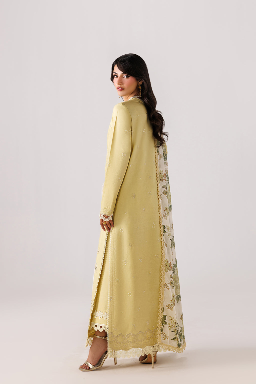 Emaan Adeel MODISH P0139 lawn outfit in pale yellow — back view