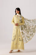 Emaan Adeel MODISH P0139 lawn outfit in pale yellow — dupatta spread out