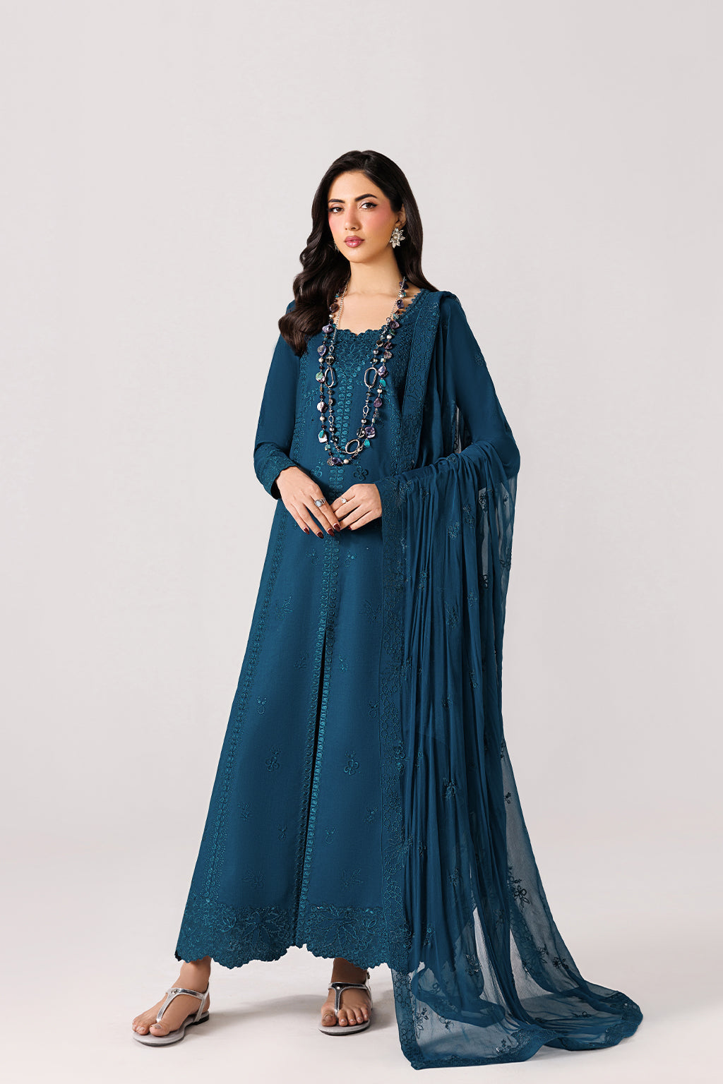 Emaan Adeel SERENE P0141 lawn outfit in deep teal — front view