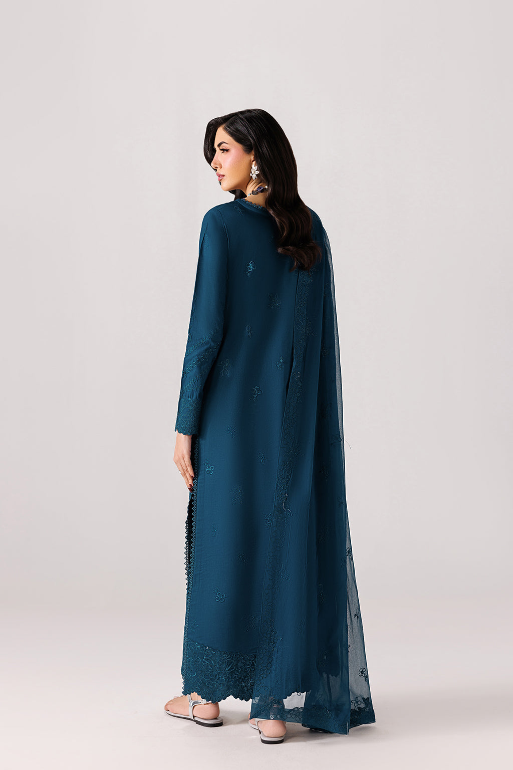 Emaan Adeel SERENE P0141 lawn outfit in deep teal — back view