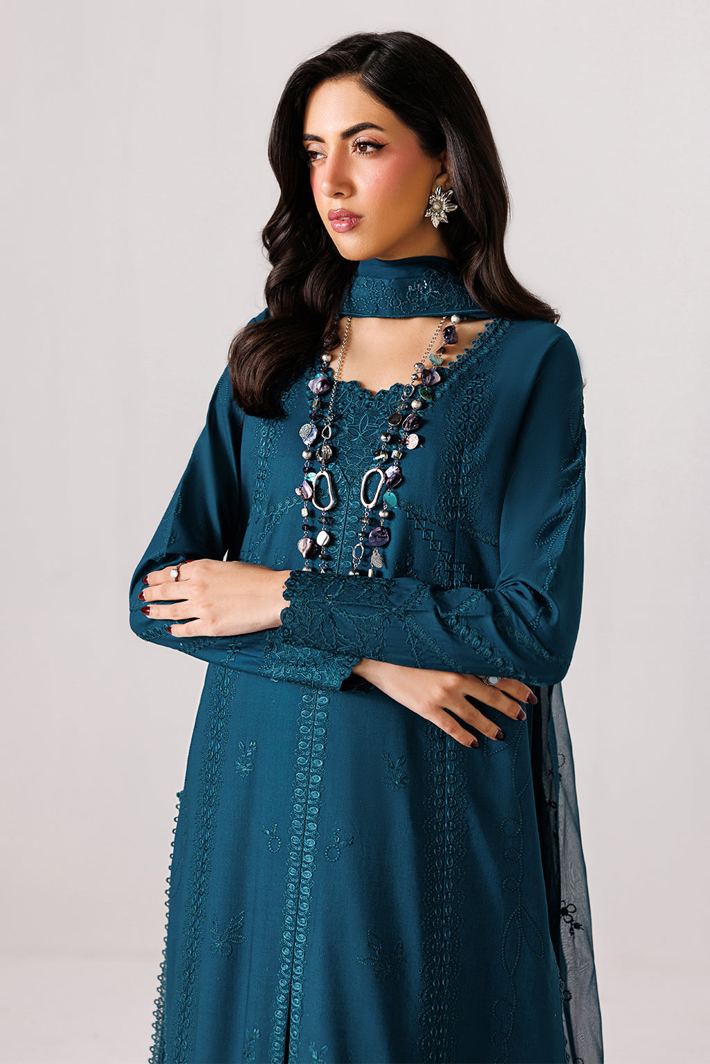 Emaan Adeel SERENE P0141 lawn outfit in deep teal — upper-body view