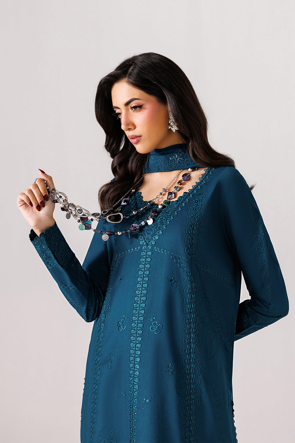 Emaan Adeel SERENE P0141 lawn outfit in deep teal — upper-body view