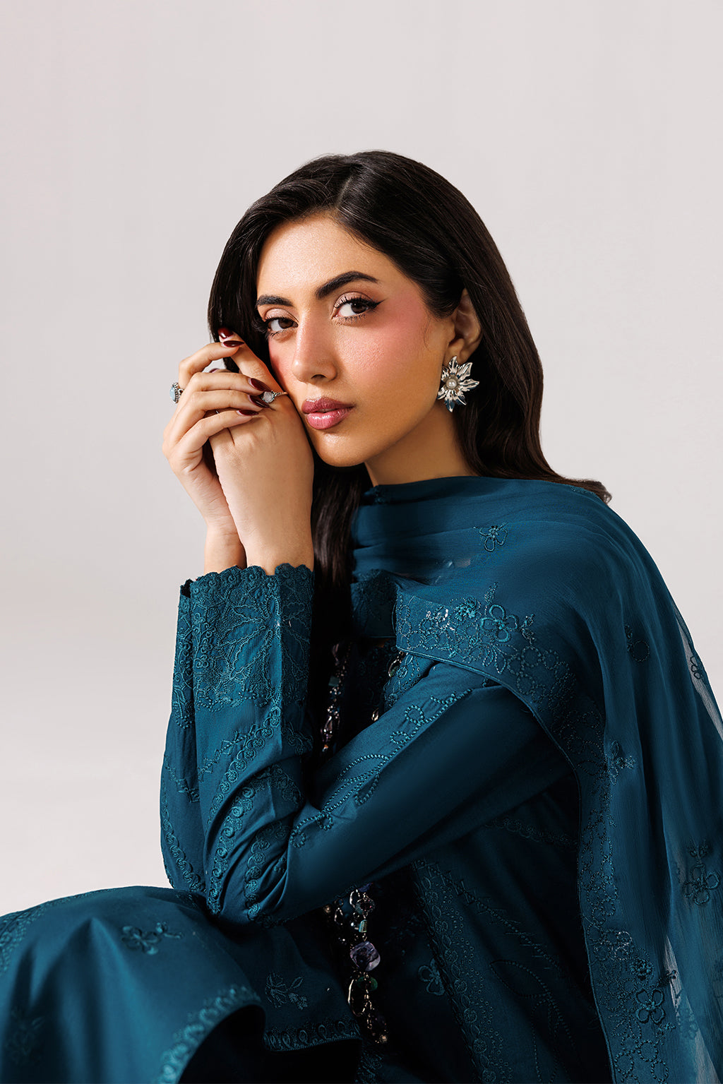 Emaan Adeel SERENE P0141 lawn outfit in deep teal — upper-body view