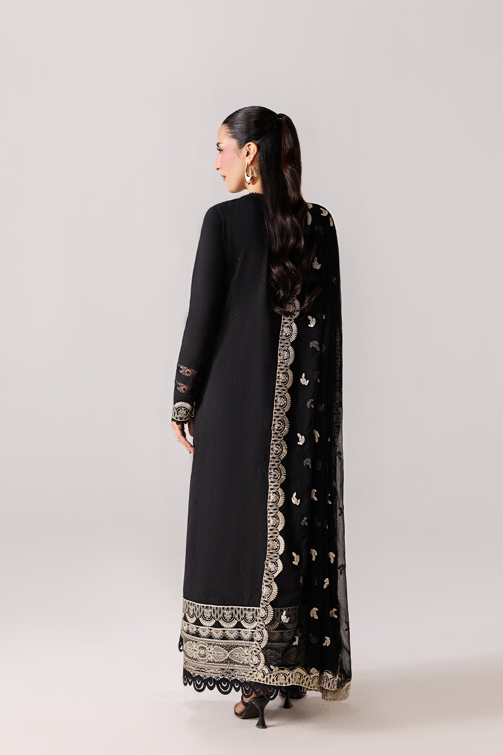 Emaan Adeel ELEVE P0138 lawn outfit in black — back view