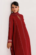 Emaan Adeel POISE P0036 lawn outfit in deep red — upper-body view