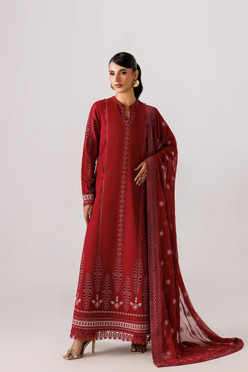 Emaan Adeel POISE P0036 lawn outfit in deep red — front view