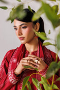 Emaan Adeel POISE P0036 lawn outfit in deep red — upper-body view