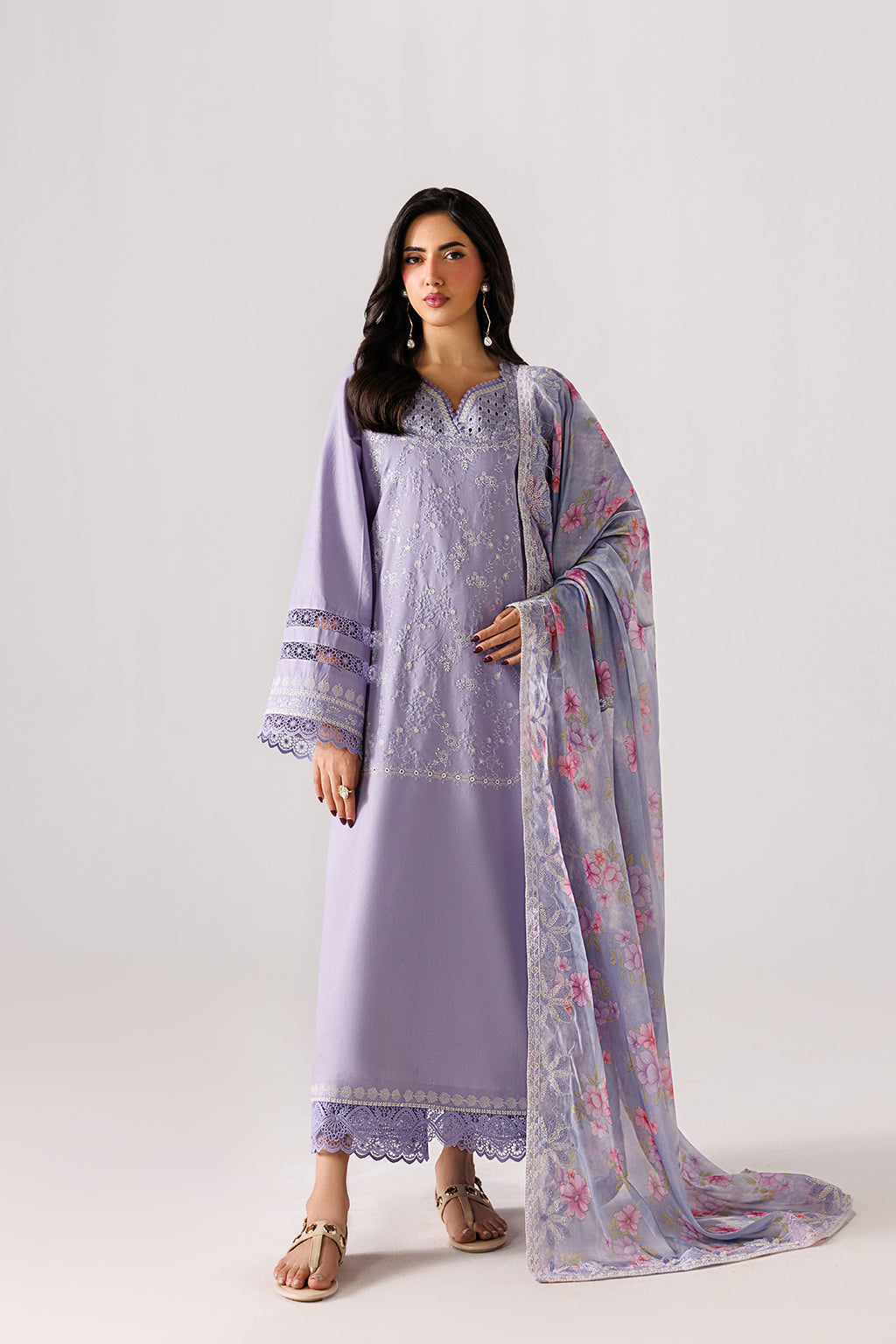 Emaan Adeel QUIET LUXE P0140 lawn outfit in lilac — front view