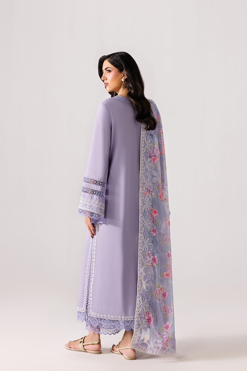 Emaan Adeel QUIET LUXE P0140 lawn outfit in lilac — back view