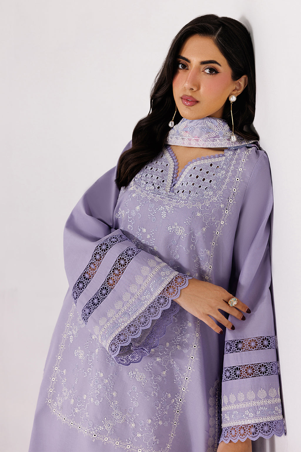 Emaan Adeel QUIET LUXE P0140 lawn outfit in lilac — upper-body view