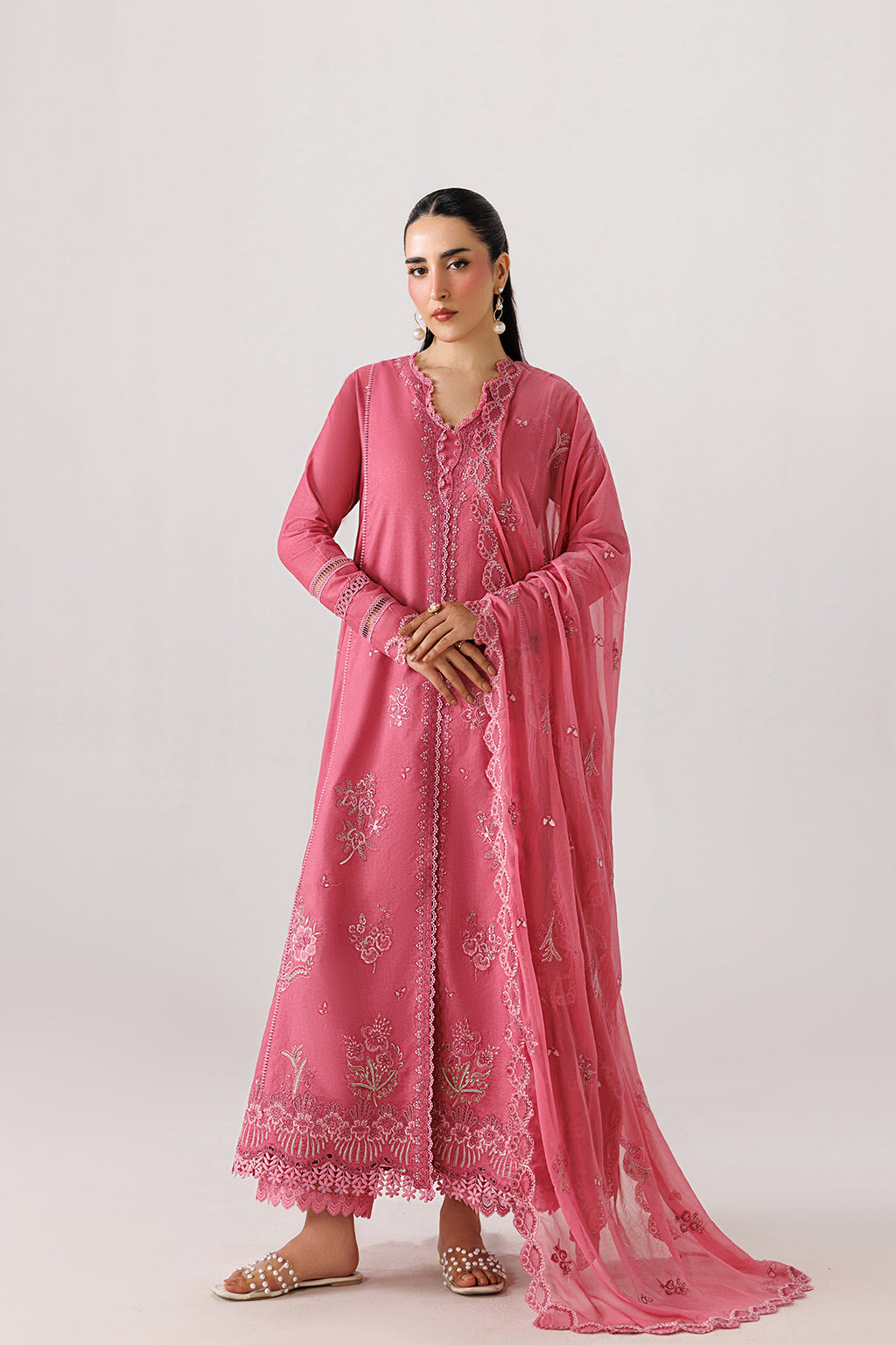 Emaan Adeel INES P0136 lawn outfit in pink — front view