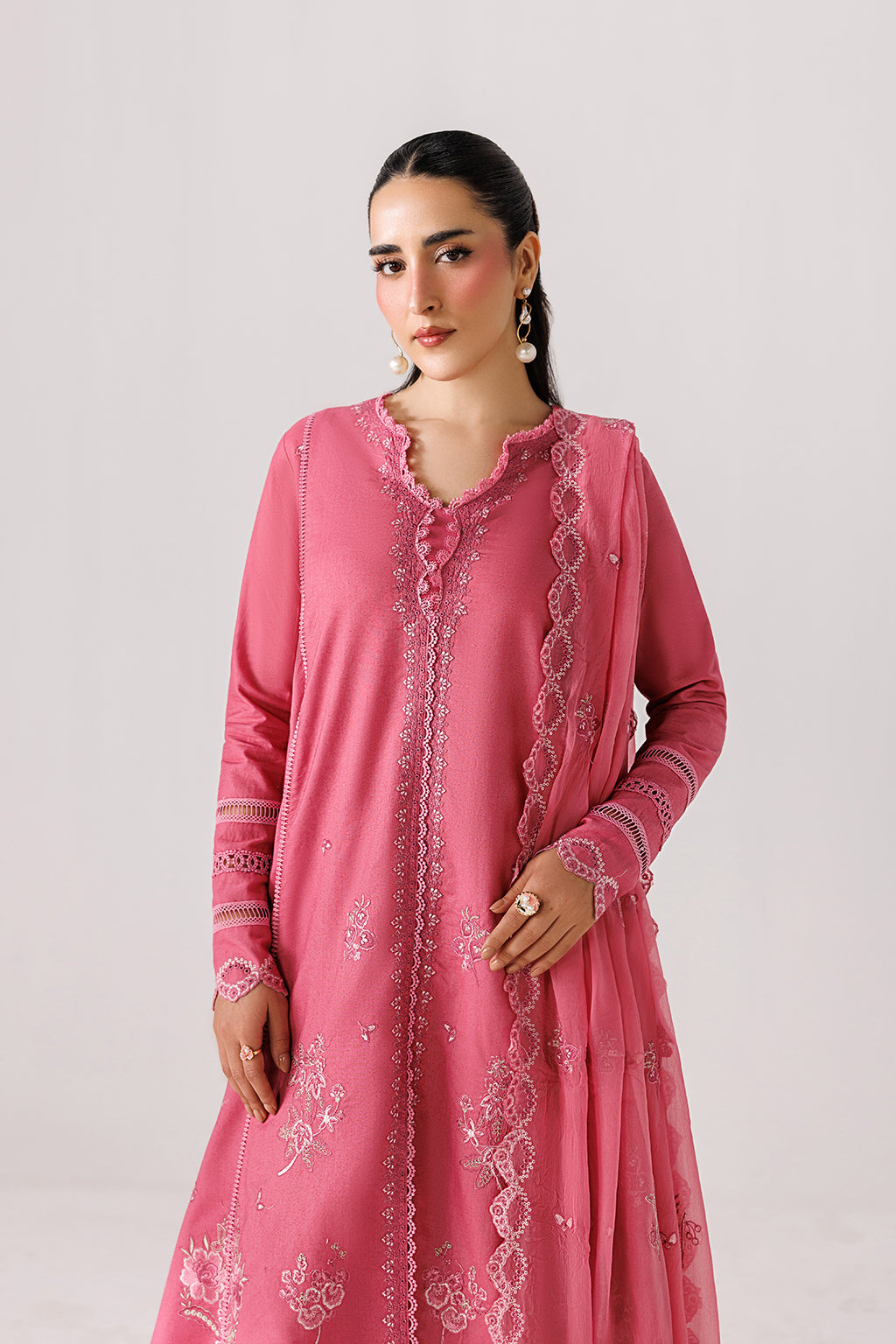 Emaan Adeel INES P0136 lawn outfit in pink — upper-body view