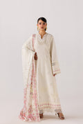 Emaan Adeel MINIMALISM P0024 lawn outfit in ivory with pink details — front view
