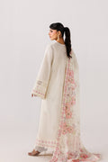 Emaan Adeel MINIMALISM P0024 lawn outfit in ivory with pink details — back view