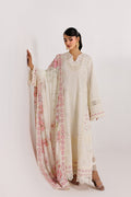 Emaan Adeel MINIMALISM P0024 lawn outfit in ivory with pink details — front view