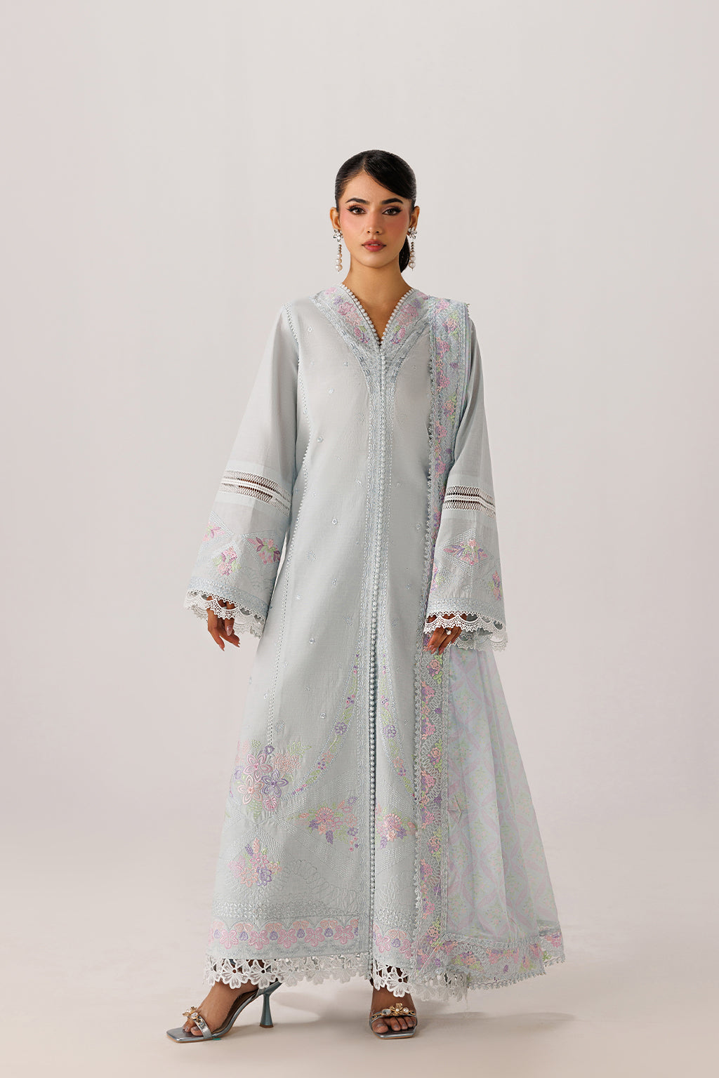 Emaan Adeel CORELLE P0135 lawn outfit in pale blue — front view
