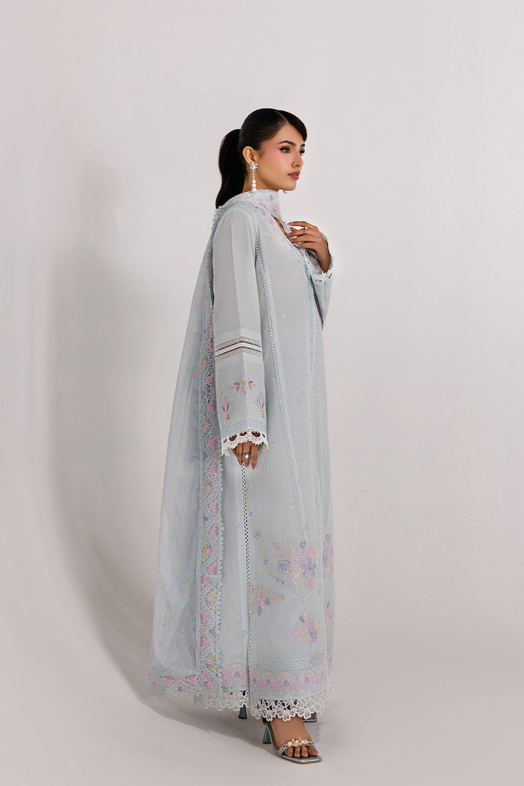 Emaan Adeel CORELLE P0135 lawn outfit in pale blue — side view