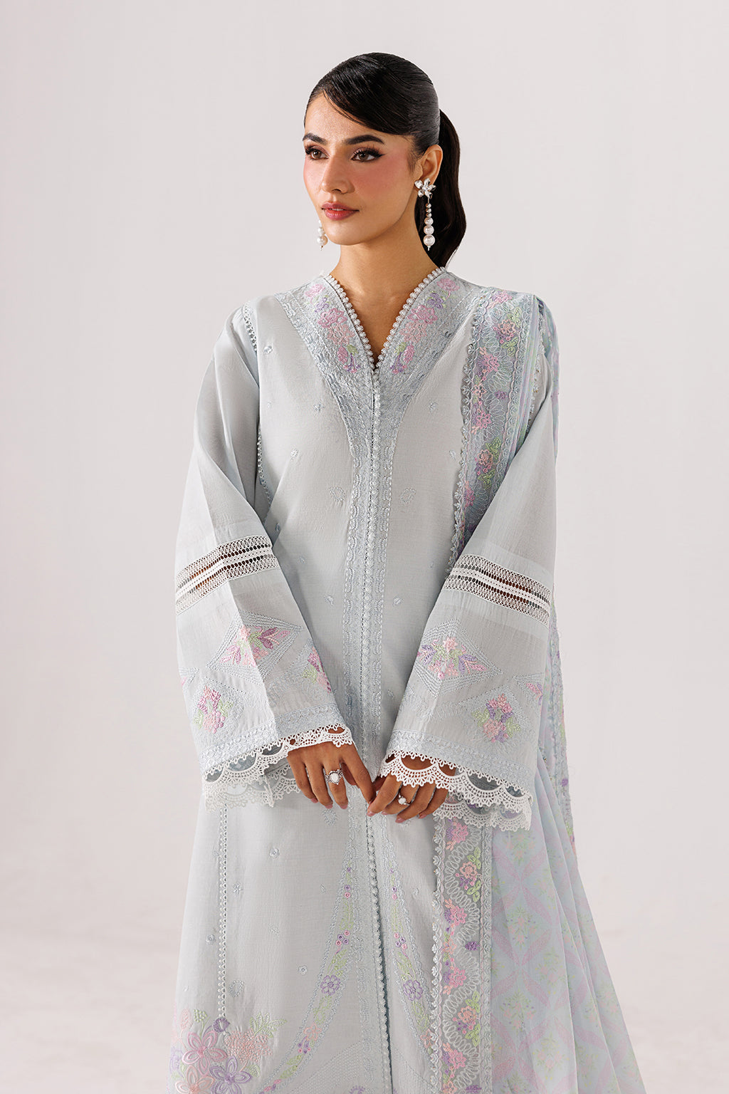 Emaan Adeel CORELLE P0135 lawn outfit in pale blue — upper-body view