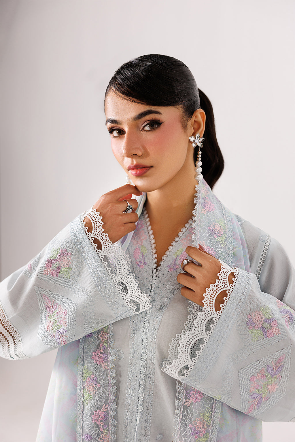 Emaan Adeel CORELLE P0135 lawn outfit in pale blue — upper-body view