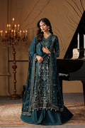 Emaan Adeel ASTERIA S0458 chiffon outfit in deep teal — front view