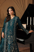 Emaan Adeel ASTERIA S0458 chiffon outfit in deep teal — upper-body view