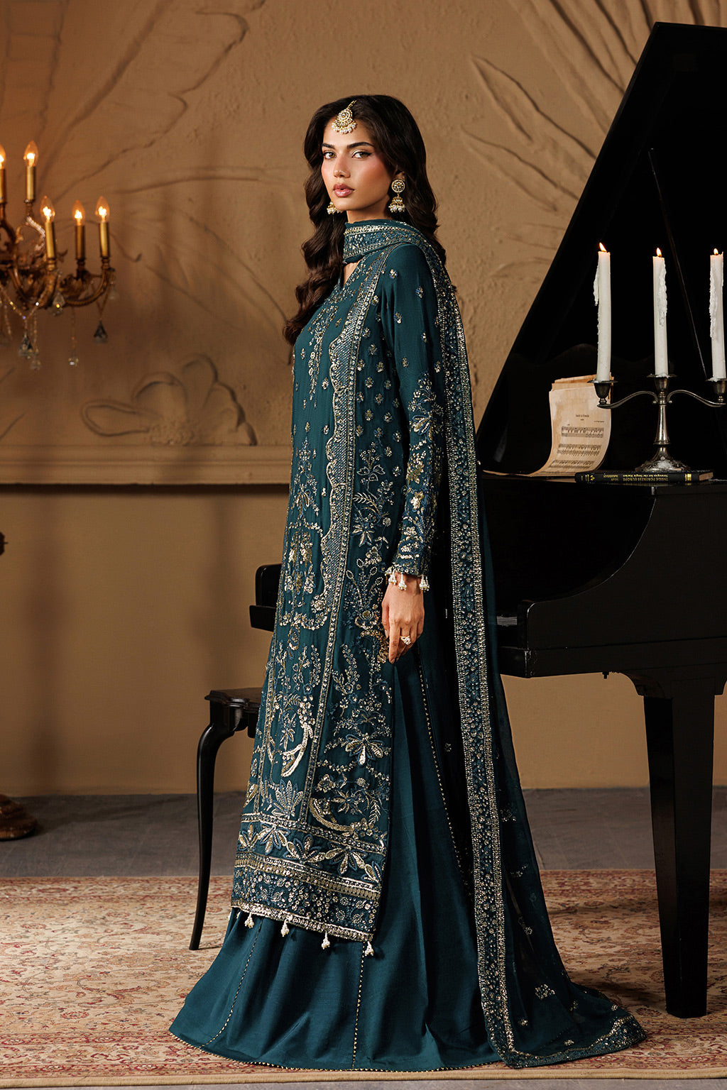 Emaan Adeel ASTERIA S0458 chiffon outfit in deep teal — side view