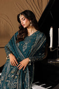 Emaan Adeel ASTERIA S0458 chiffon outfit in deep teal — upper-body view